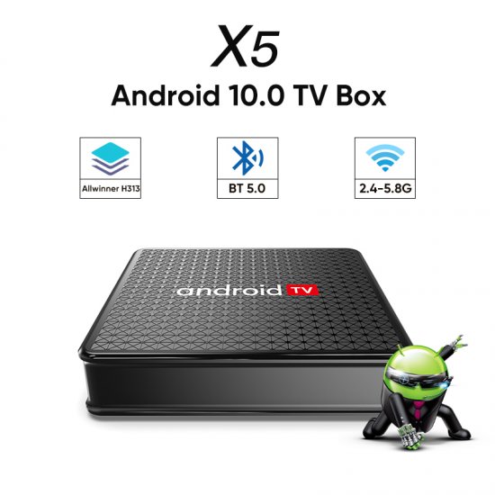 X5 Android 10.0 4K tv box Allwinner H313 Quad Core 2.4G&5G dual wifi BT5.0 streaming devices set top box